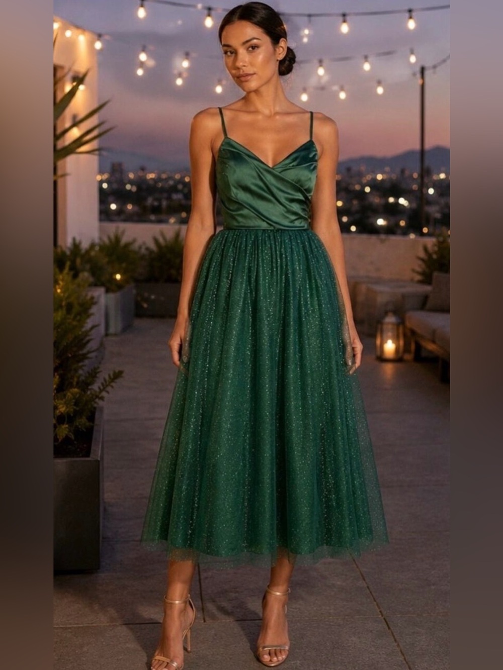 Baltic Born Emerald Green Tulle Midi Dress M NWOT Wedding Guest Formal